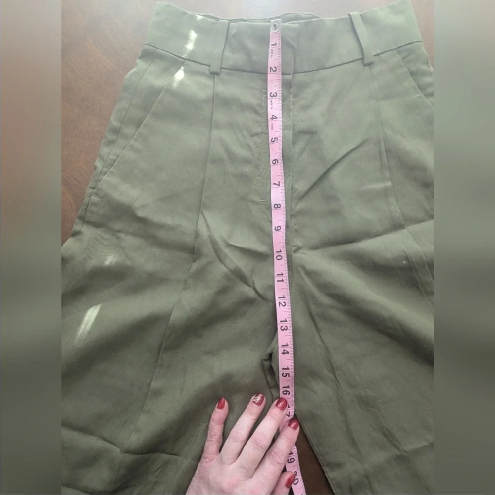 COS RELAXED LINEN-BLEND WIDE-LEG PANTS DARK KHAKI GREEN 2 Small